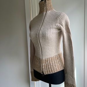 Dex Long Sleeve High Neck Zip Front Sweater Cream